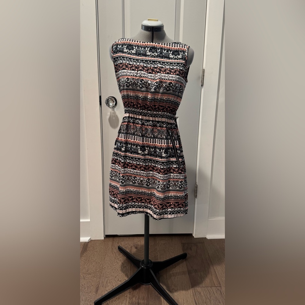Feathers Black, White, and Coral Patterned Dress